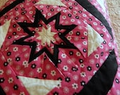Vintage Amish Folded Star Quilt Quillow Pink Black Quilt Hand Tied Handmade