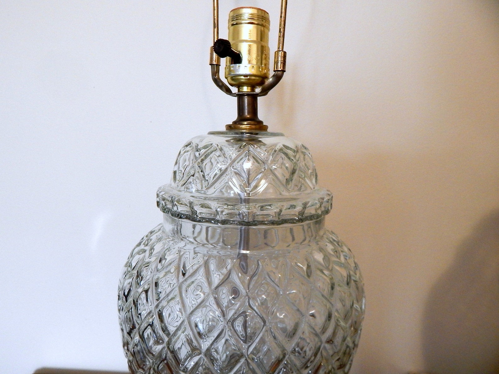 Vintage Ginger Jar Lamp Cut Glass Large Diamond Pattern Clear Etsy