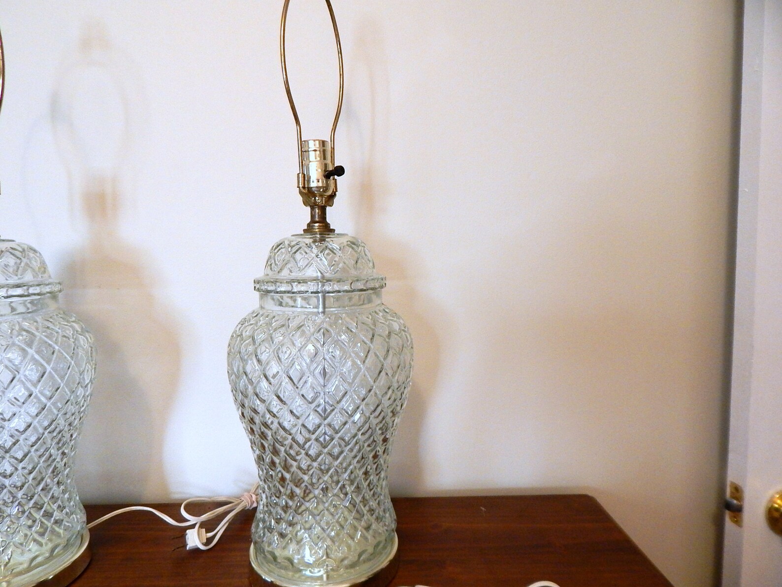 Vintage Ginger Jar Lamp Cut Glass Large Diamond Pattern Clear Etsy