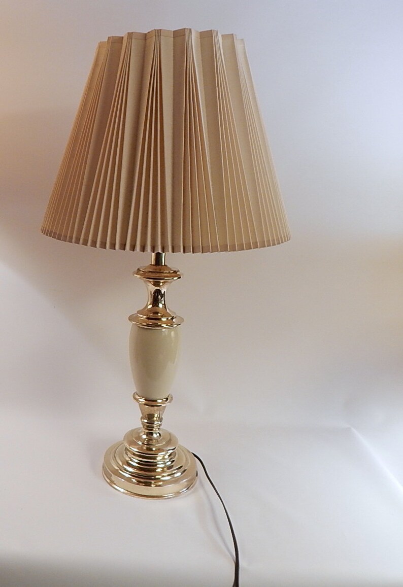 Vintage Stiffel Lamp Brass And Enamel Table Ivory Urn Original Shade