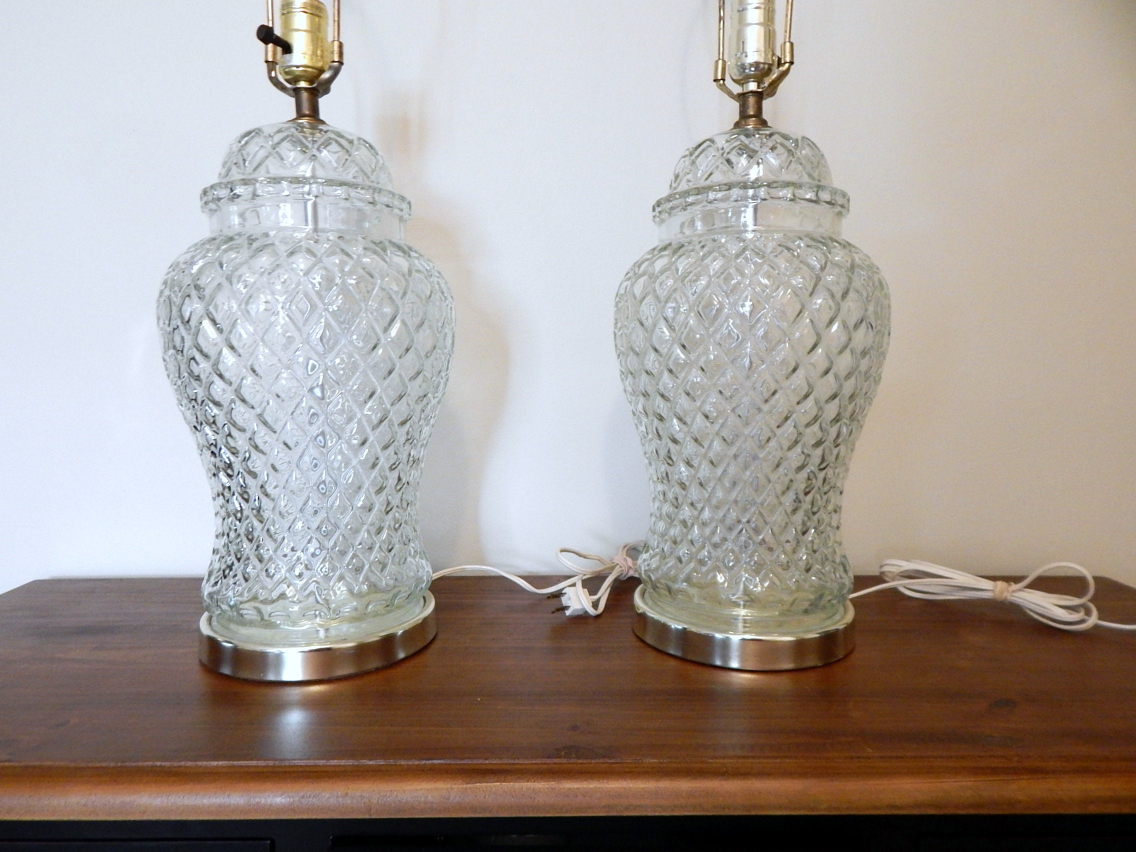 Vintage Ginger Jar Lamp Cut Glass Large Diamond Pattern Clear Etsy