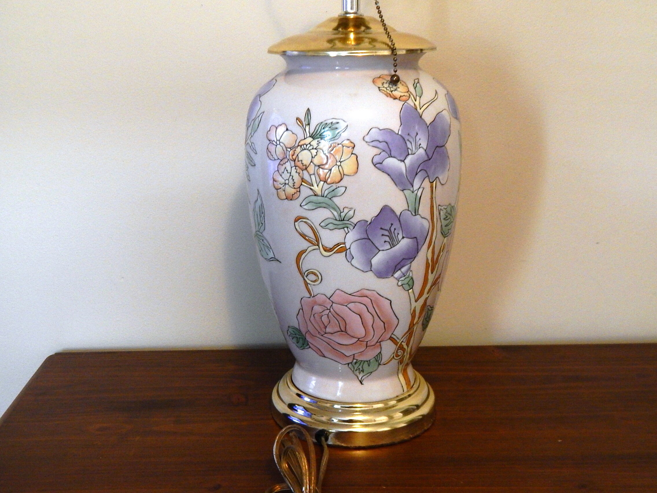 Vintage Lamp Ginger Jar Chinoiserie Creamy White Handpainted Etsy