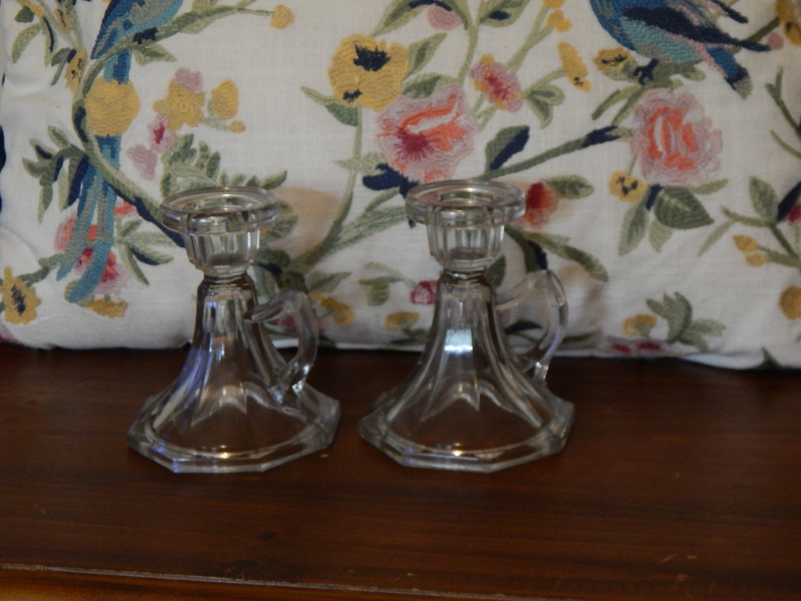 Vintage Chamberstick candle holder skirted Glass Pair Etsy