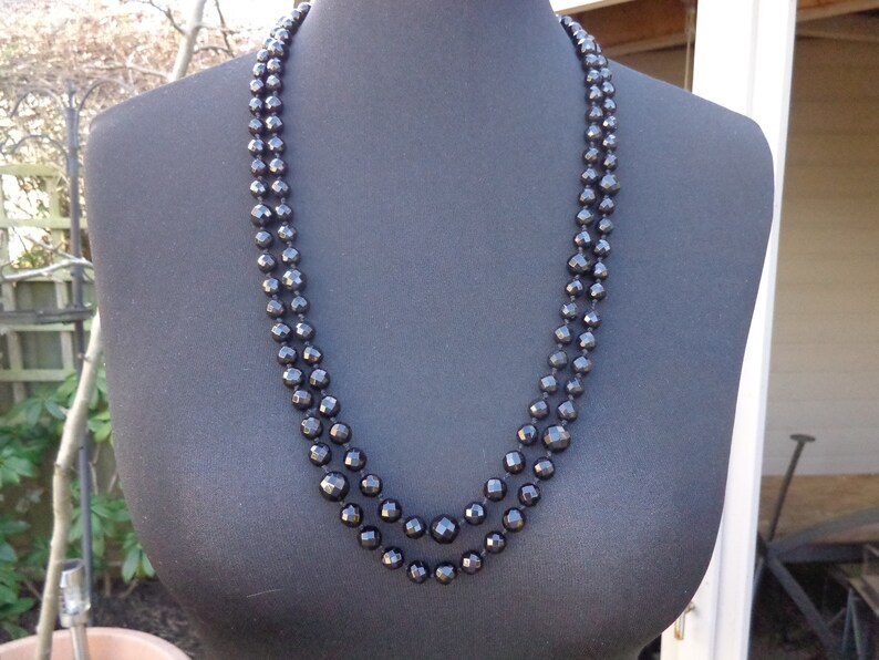 Black Faceted Onyx Bead Rope Necklace 154 cms with lovely handmade Gift Wrap