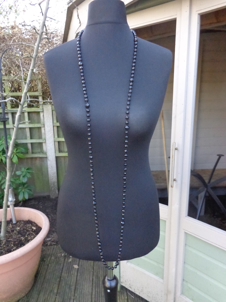 Black Faceted Onyx Bead Rope Necklace 154 cms with lovely handmade Gift Wrap