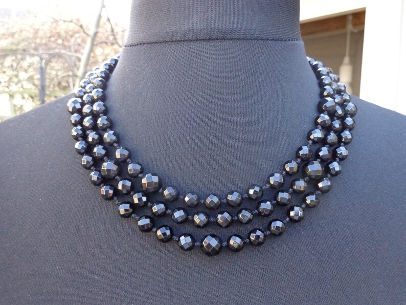 Black Faceted Onyx Bead Rope Necklace 154 cms with lovely handmade Gift Wrap