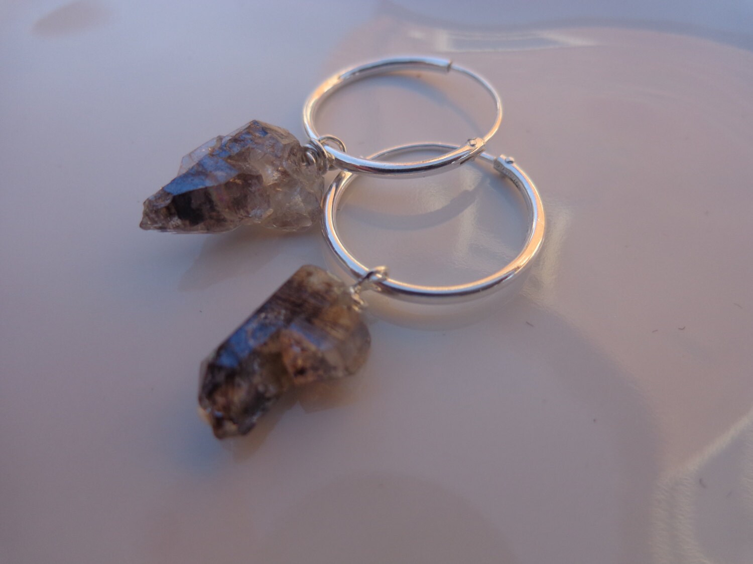 Black Diamond Quartz and Sterling Silver 16mm Hoop Earrings Etsy