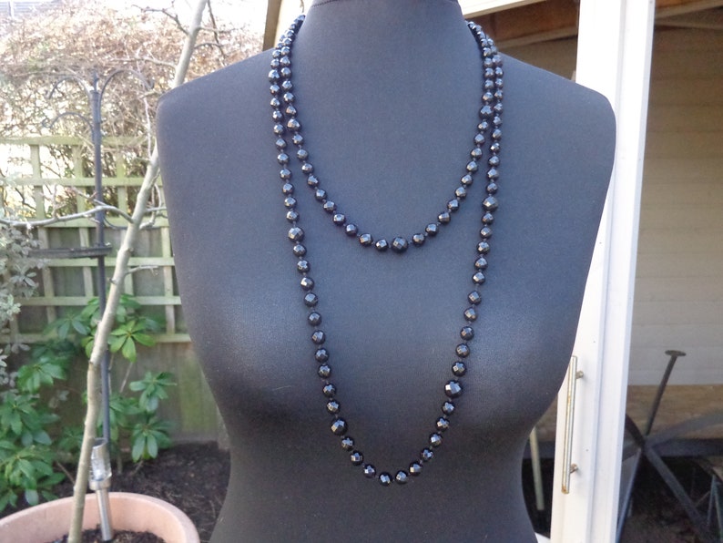 Black Faceted Onyx Bead Rope Necklace 154 cms with lovely handmade Gift Wrap