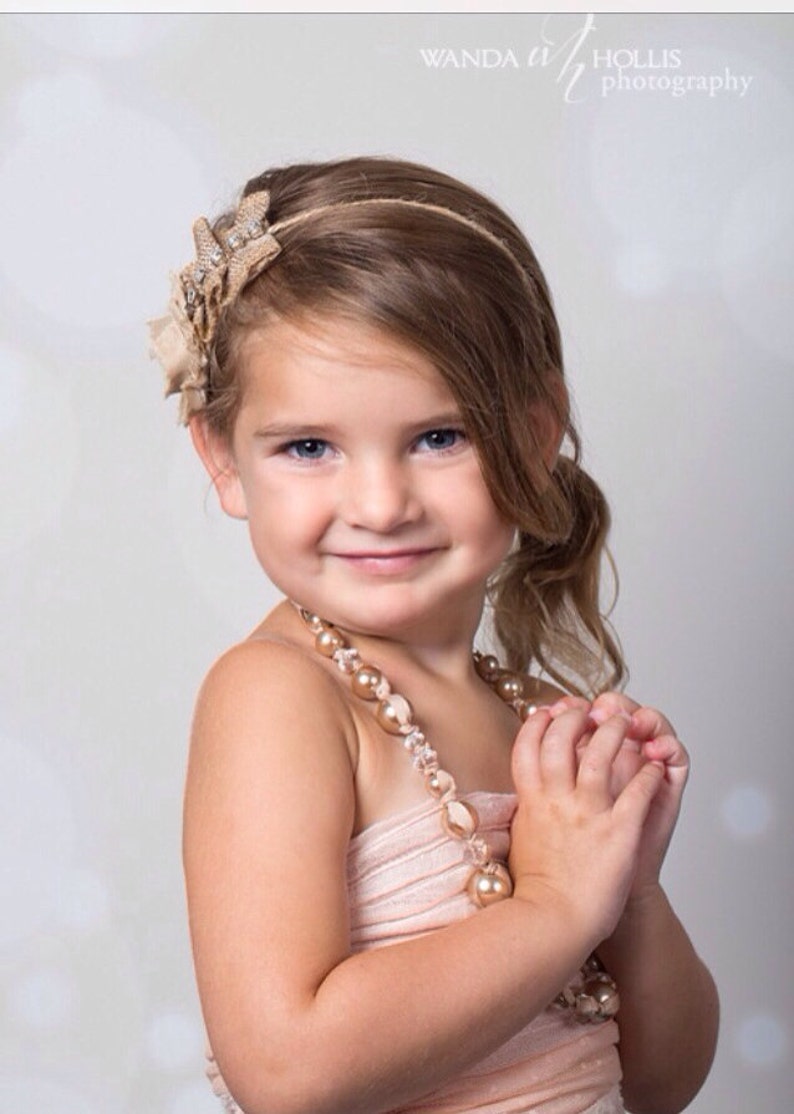 Burlap Sparkle Rhinestone Tieback Flower Girl Headband Etsy