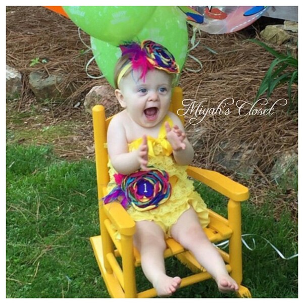 Couture Rainbow First Birthday Petti Romper Rainbow Set