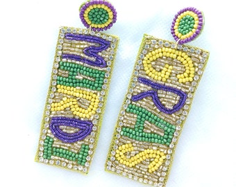 Mardi Gras Earrings New Orleans Mardi GrasBeaded Earrings Mardi Gras Ball Mardi Gras Party Mardi Gras Quick Shipping Louisiana Earrings