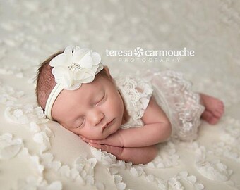 Pearl Lace Newborn Headband, Vintage Baby Headband, Flower Headband Newborn Headband Newborn Girl Prop