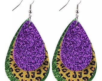 Mardi Gras Earrings Cheetah Mardi Gras Earrings Dangle Earrings Louisiana Earrings NOLA Earrings Leopard Earrings Mardi Gras Gifts