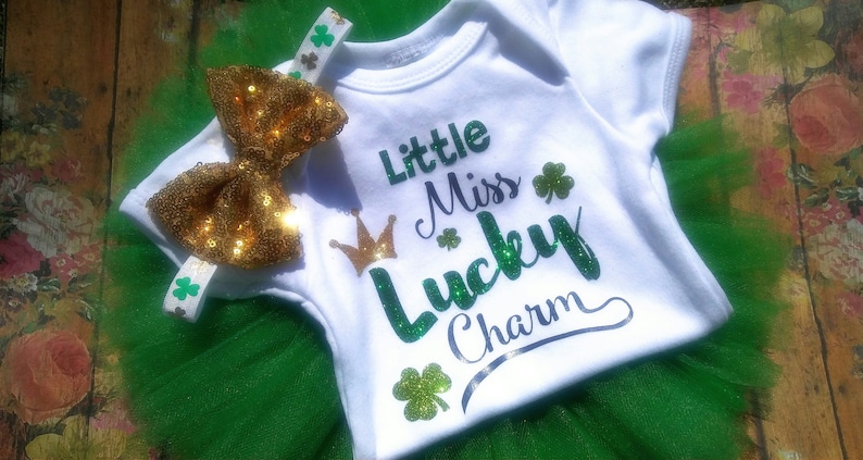 Little Miss Lucky Charm St Patricks Day Outfit Too Cute To Pinch St Patricks Day Parade