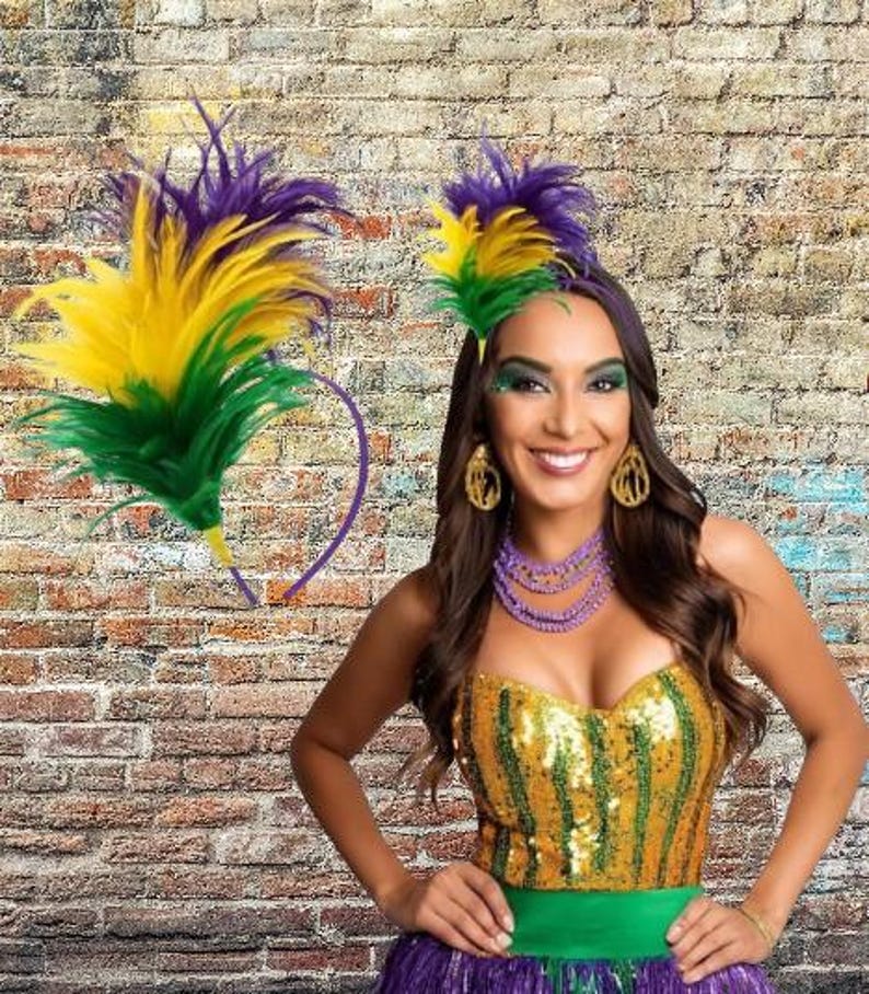 Mardi Gars Feather Flapper Pannband Mardi Gras Pannband Fast Ship Mardi Gras Pannband bild 2