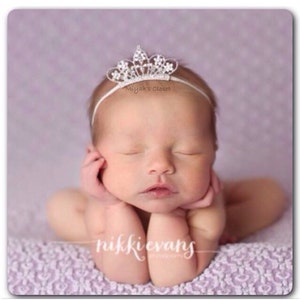 Tiara Baby Headband, Tiny Newborn Headband, Princess Newborn, Headband Rhinestone Crown, Tiara Newborn Photo Prop