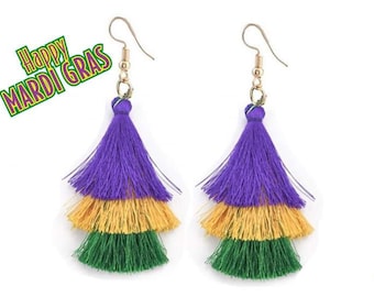 Mardi Gras Earrings Tassel Earrings Louisiana Earrings Mardi NOLA New Orleans Parade Gras Fat Tuesday Louisiana Earrings