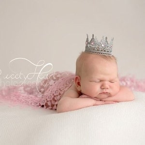 Silver Newborn Tiara, Silver Pink Tiara, Newborn Tiny Tiara, Baby Announcement, Baby Silver Pink Crown, Bestseller, Free Shipping, RTS image 2