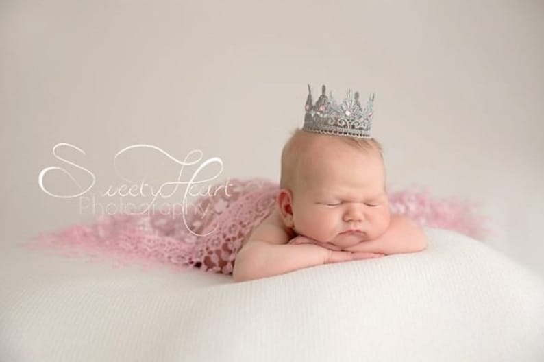 Silver Newborn Tiara, Silver Pink Tiara, Newborn Tiny Tiara, Baby Announcement, Baby Silver Pink Crown, Bestseller, Free Shipping, RTS image 2