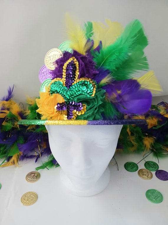 Mardi Gras Hat Mardi Gras Top Hat Sequin Mardi Gras Feather  display picture 3