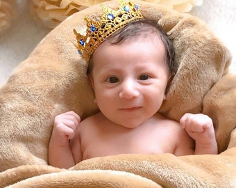 Golden Baby Crown Prince Crown Boy Photo Prop Boy 1/2 Anniversaire Trois mois Couronne Jalons Photos Older Baby Crown