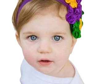 Mardi Gras-hårband med kronblad och blommor, Mardi Gras-hårband för baby, Mardi Gras-hårband för stor flicka, Mardi Gras-hårband för Louisiana