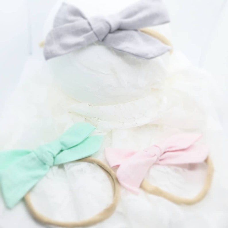 Nylon Newborn Headbands Newborn Photography Props Newborn Bow Bands Cream Headband Mint Headband Rose Headband image 3