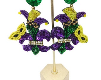 Mardi Gras Jewelry Mardi Gras Earrings Sequin Earrings Fleur de Lis Earrings Bead Mardi Gras Earrings Mardi Gras Ball