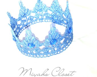 Couronne de dentelle bleu bébé, accessoire de photographie pour nouveau-né Couronne pour garçon Couronne pour nouveau-né