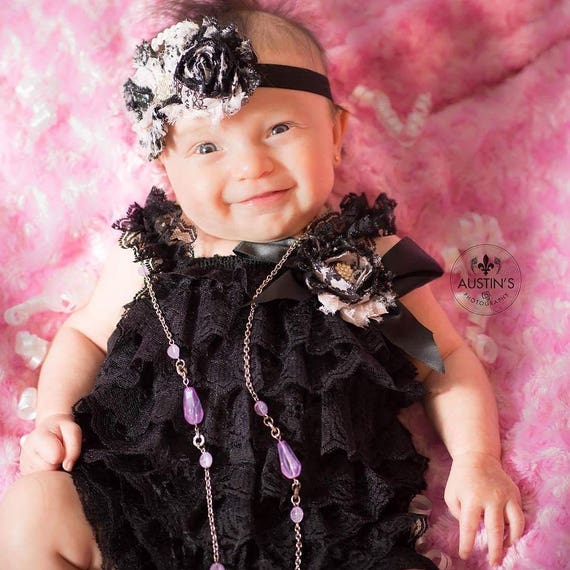 Black Lace Romper Cake Smash Set Vintage Baby Outfit Month