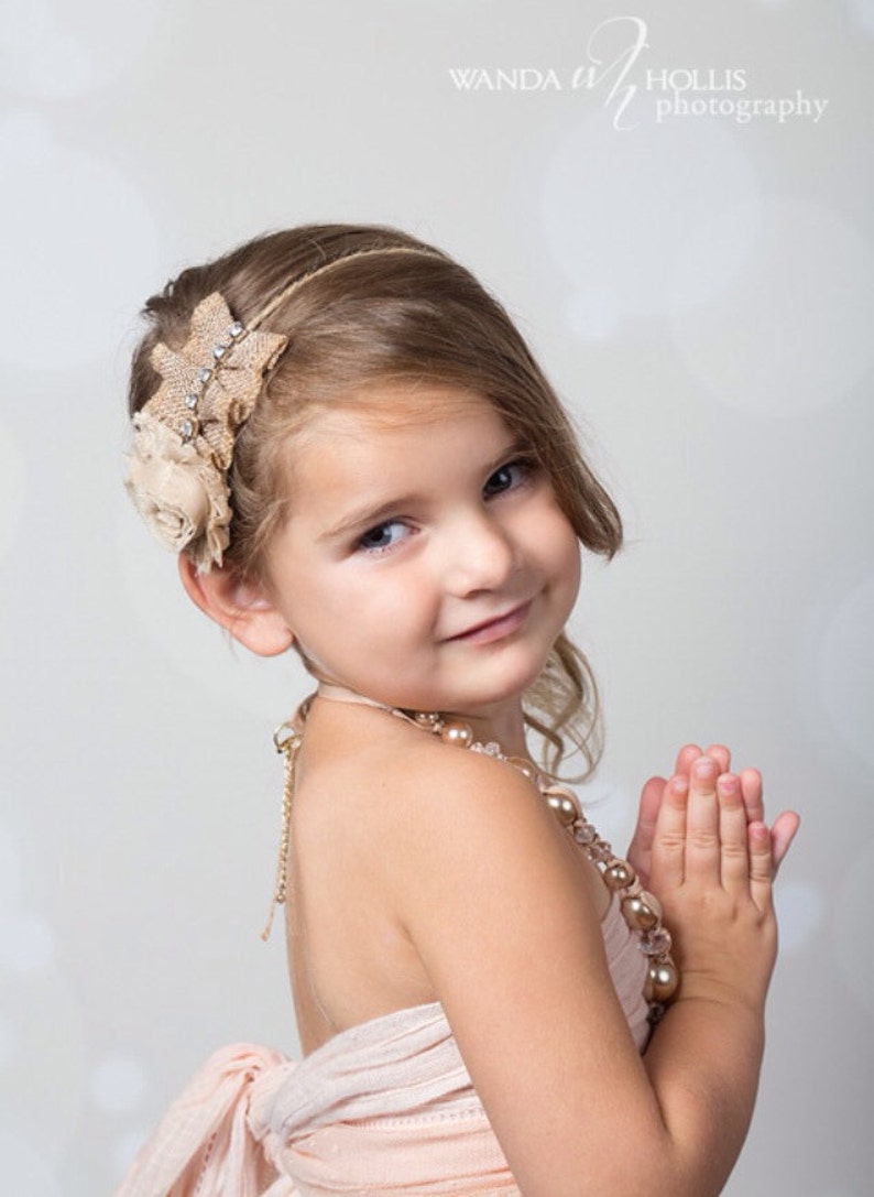 Burlap Sparkle Rhinestone Tieback Flower Girl Headband Etsy