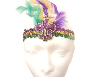 Mardi Gras Feather Headband Mardi Gras Sequin Headband Mardi Gras Hair Mardi Gras Supplies Mardi Gras Store Mardi Gras Cruise