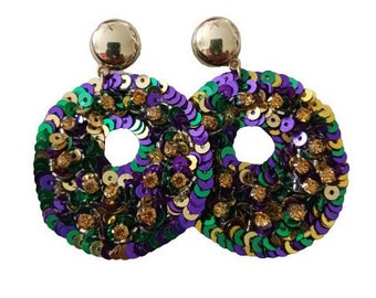 Mardi Gras Sequin Earrings Mardi Gras Ball Mardi Gras Party Mardi Gras Accessories