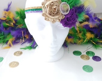 Mardi Gras Glitter Headband Carnival Headband Louisiana Inspired Headband Feather Headband NOLA Parade Headpiece