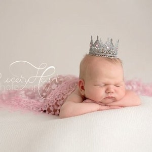 Silver Newborn Tiara, Silver Pink Tiara, Newborn Tiny Tiara, Baby Announcement, Baby Silver Pink Crown, Bestseller, Free Shipping, RTS image 1