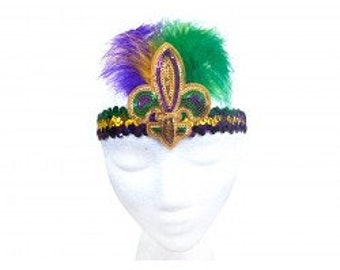 Mardi Gras Headband Fluer de lis Headband NOLA Headband Mardi Gras Feather Headband Sequin Mardi Gras Headband Free Shipping