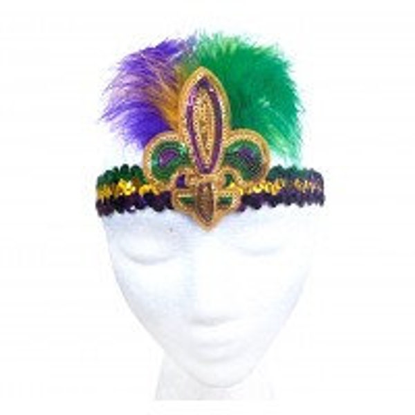 Mardi Gras Headband Fluer de lis Headband NOLA Headband Mardi Gras Feather Headband Sequin Mardi Gras Headband Free Shipping