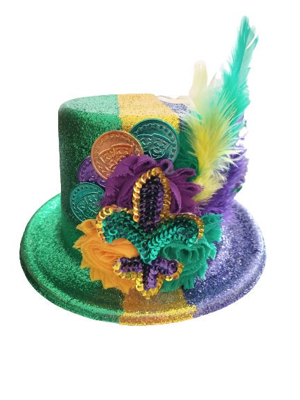 Mardi Gras Hat Mardi Gras Top Hat Sequin Mardi Gras Feather  display picture 1
