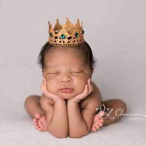 Emerald Golden Crown Gender Neutral Crown Newborn Green Crown Lace Crown Maternity Prop Baby Shower Crown