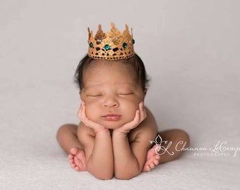 Emerald Golden Crown Gender Neutral Crown Newborn Green Crown Lace Crown Maternity Prop Baby Shower Crown