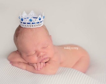 Couronne blanche bleue, petit garçon bleu ~ nouveau-né garçon dentelle couronne garçon nouveau-né photo prop garçon bébé garçon souvenir cadeau baby shower favor