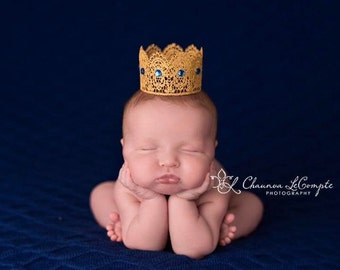 Dentelle d’or Couronne de nouveau-né Royal Nouveau-né Crown Infant Prince Couronne Genre Révéler Décorations Garçon Couronne Nouveau-né Garçon Couronne Boss Bébé Thème