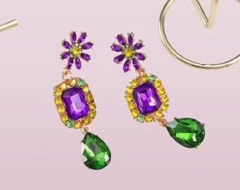 Mardi Gras Seed Bead Earrings | NOLA Earrings | New Orleans Earrings | Fleur De Lis | NOLA | Mardi Gras Attire | Dangle Earrings NOLA