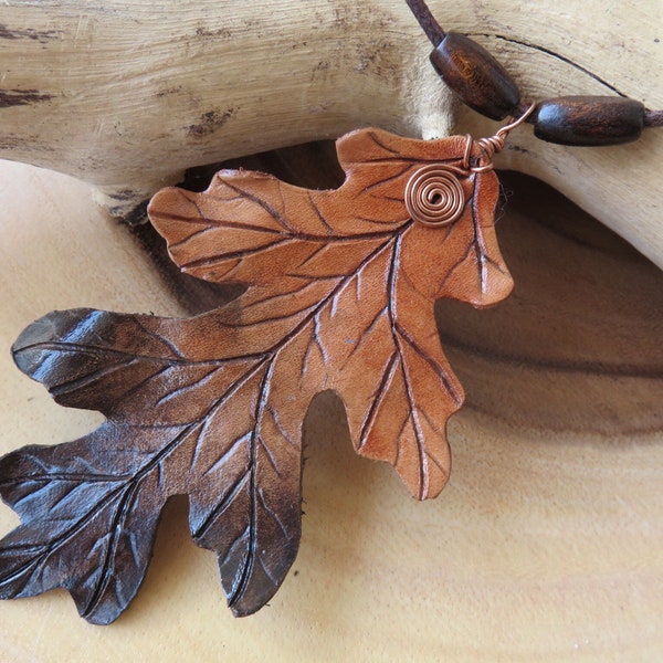 Großen Eichenblatt Leder Halskette - Herbst-braun