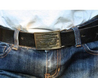 Unique Vintage Unisex Leather belt  Levi's with  branded brass buckle