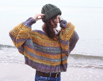 FREE SHIPPING!! Handmade handknitted Very chunky cozy wool Oversize colorful sweater pullover Knit Wear