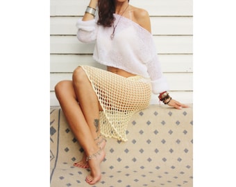 Yellow crochet boho beach skirt