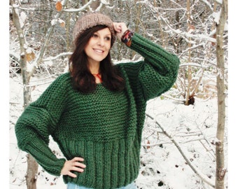 FREE SHIPPING!! Handmade green Mohair chunky Wool WINTER handknitted cozy winter sweater oversize