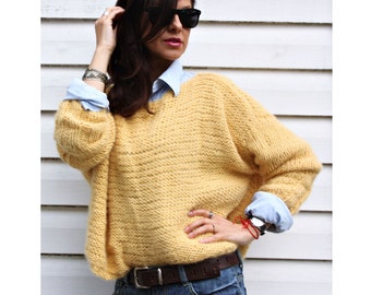FREE SHIPPING! Handmade hand knit mohair oversize sweater