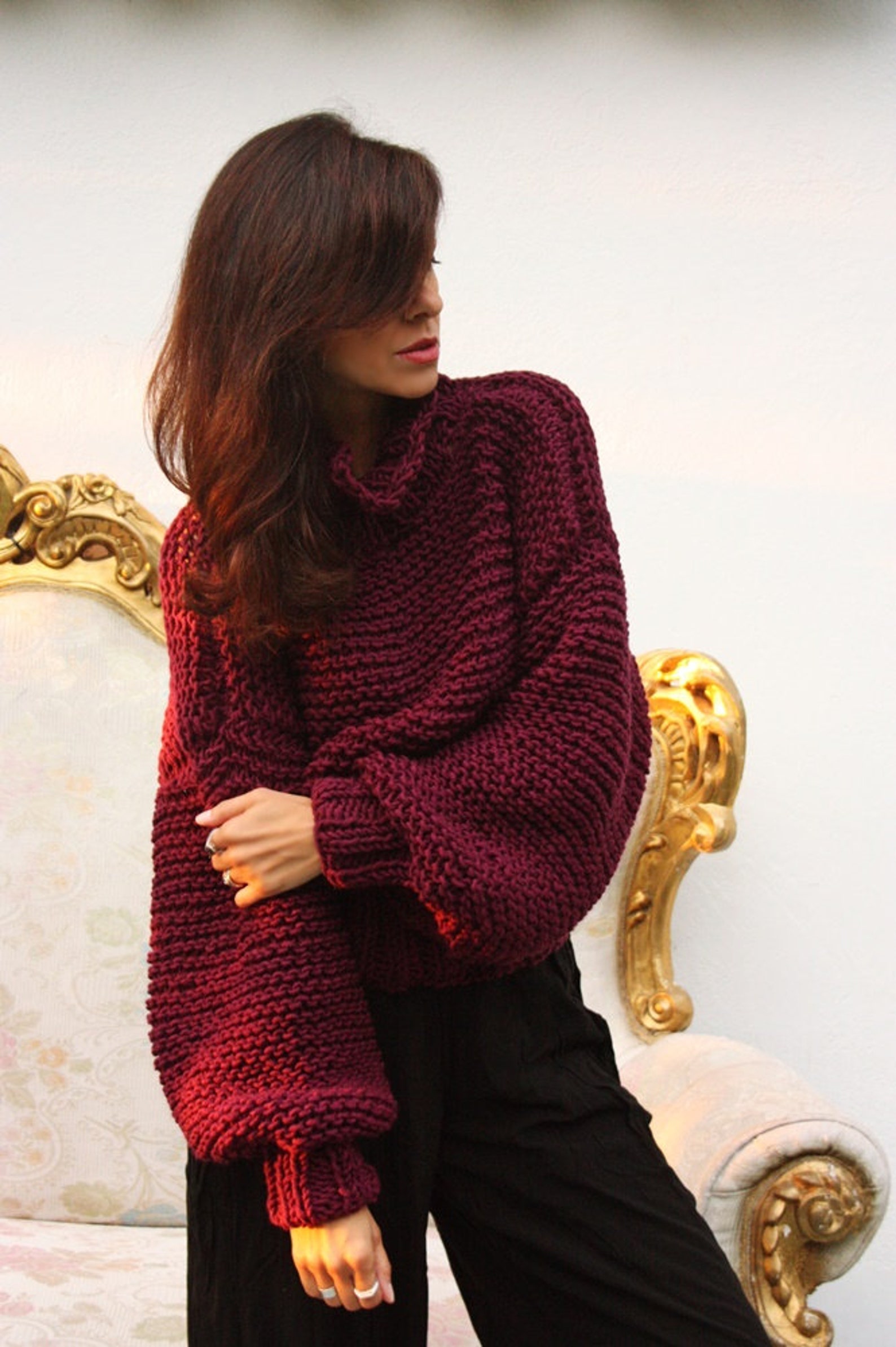 Woman chunky wool sweater. Merino bulky. Turtleneck sweater. | Etsy